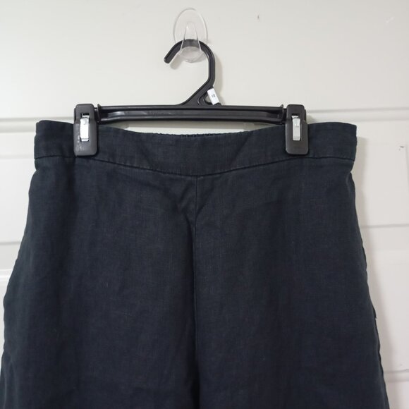 MNG 100% Linen Wide-Leg Pants M Womens Elastic Waist Relaxed Fit Black - Picture 7 of 10